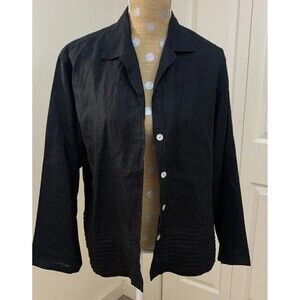 Sweet Jessie Womens  Linen Shacket Button Jacket Black Blazer Lagenlook Large